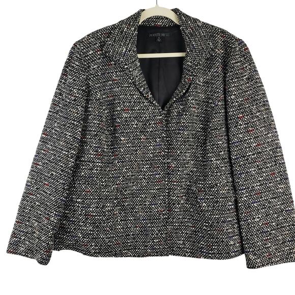 Lafayette 148 Womens 16 Boucle Tweed Blazer Jacket Black White Old Money Classic - Picture 1 of 10